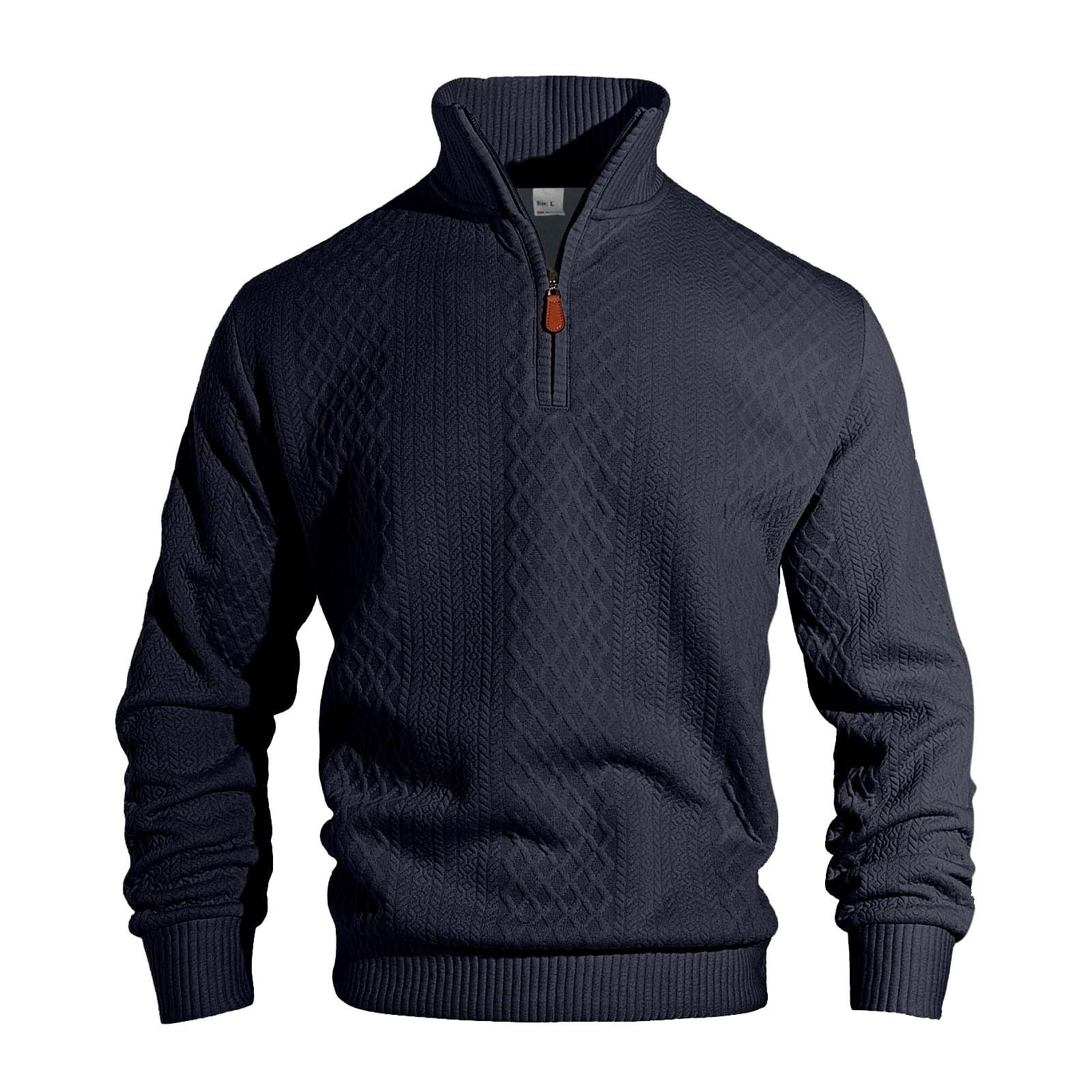Men's Jacquard Knit Quarter Zip Pullover in Navy (photo 3)