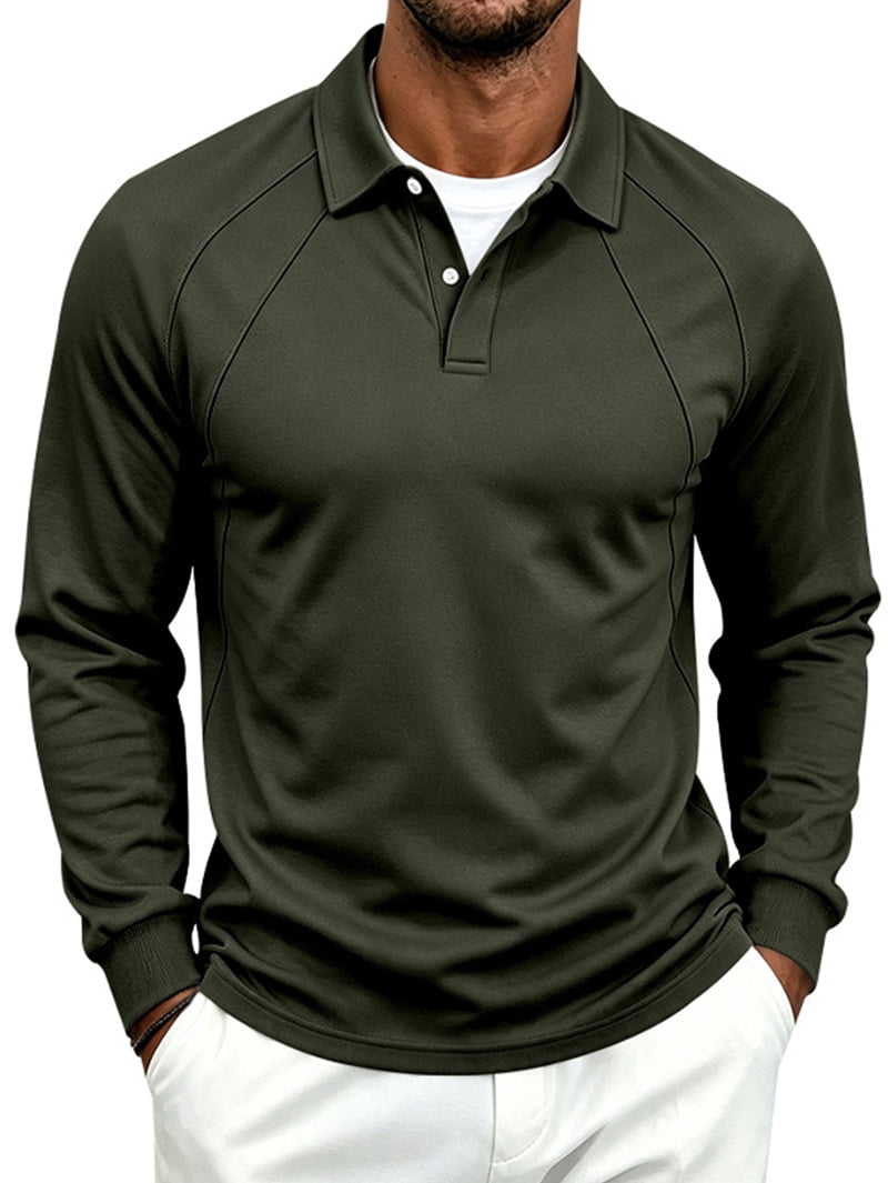 Men's Raglan Two Button Polo in Army Green (photo 2)