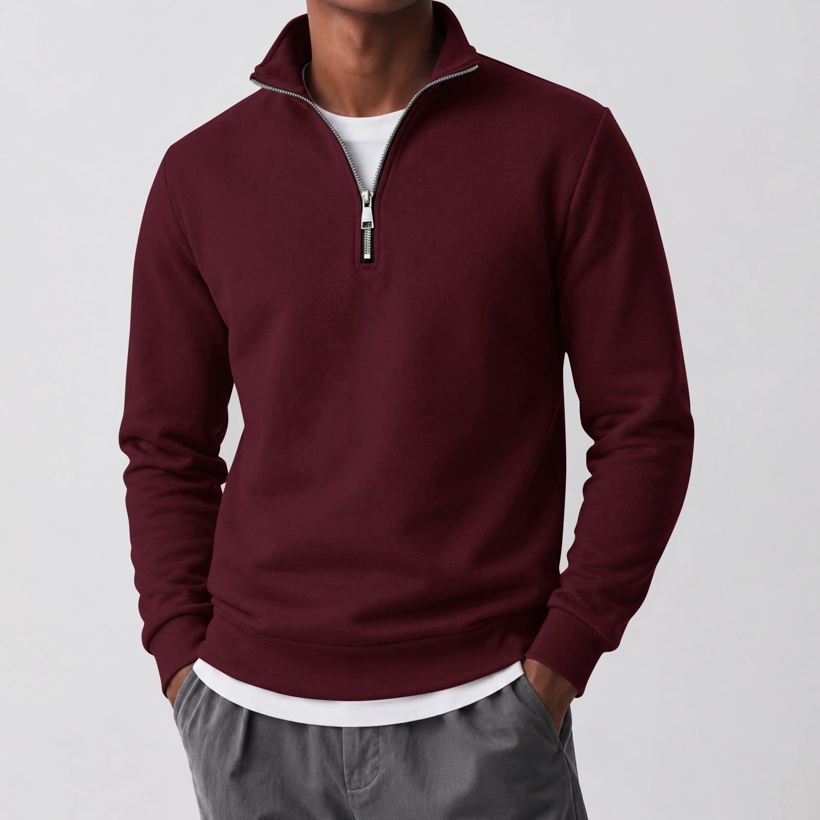 Men's Mock Neck Quarter Zip Fleece Pullover in Wine