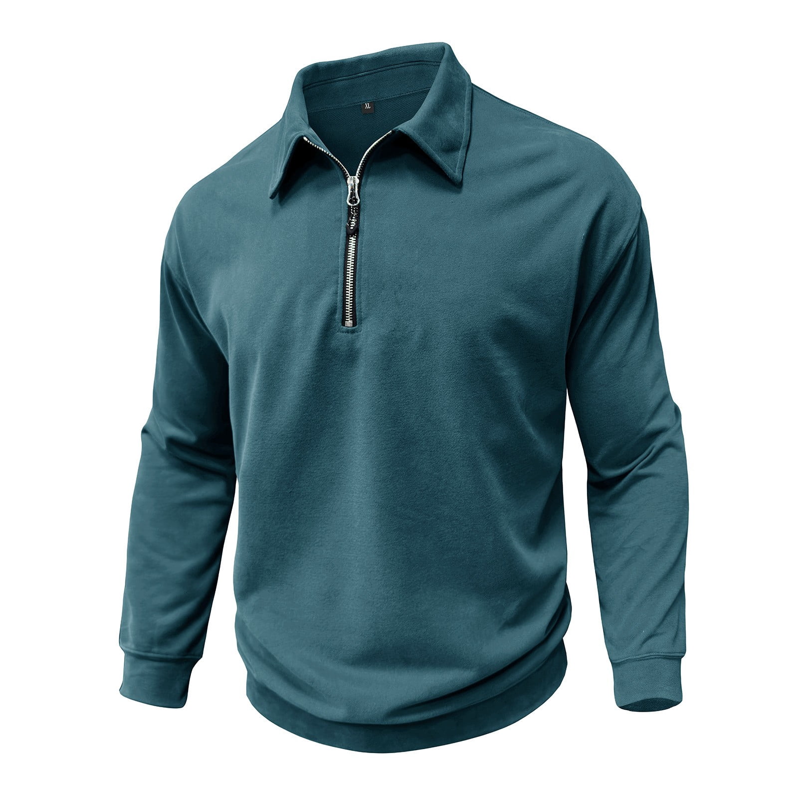 Men's Collared Quarter Zip Sweatshirt in Teal (photo 3)