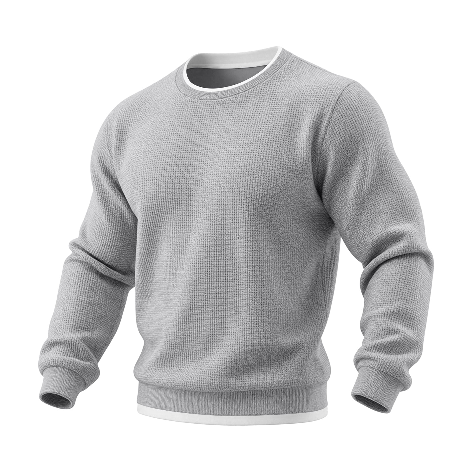 Men's Waffle Knit Crewneck Sweatshirt in Light Gray (photo 2)