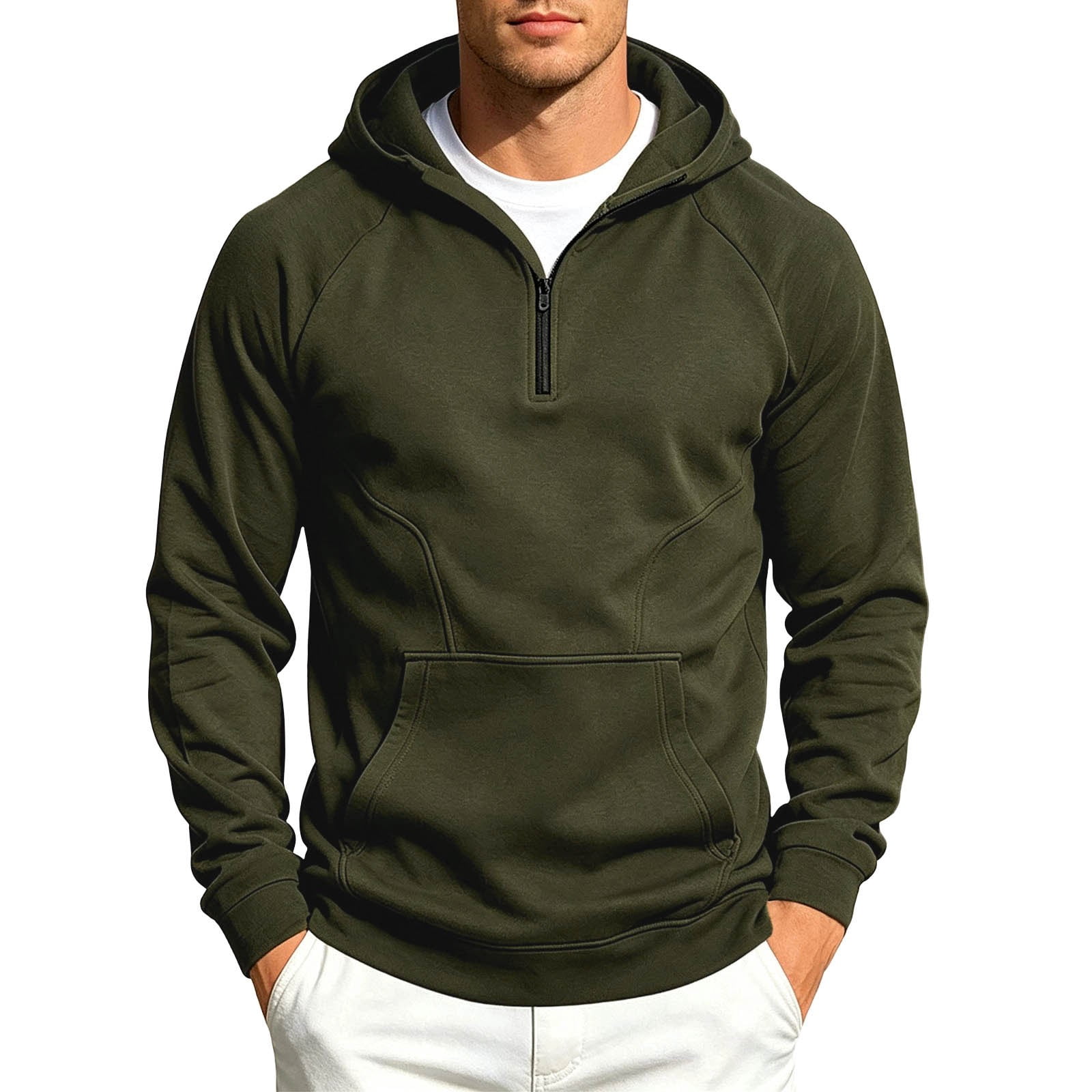 Men's Quarter Zip Hoodie in Army Green