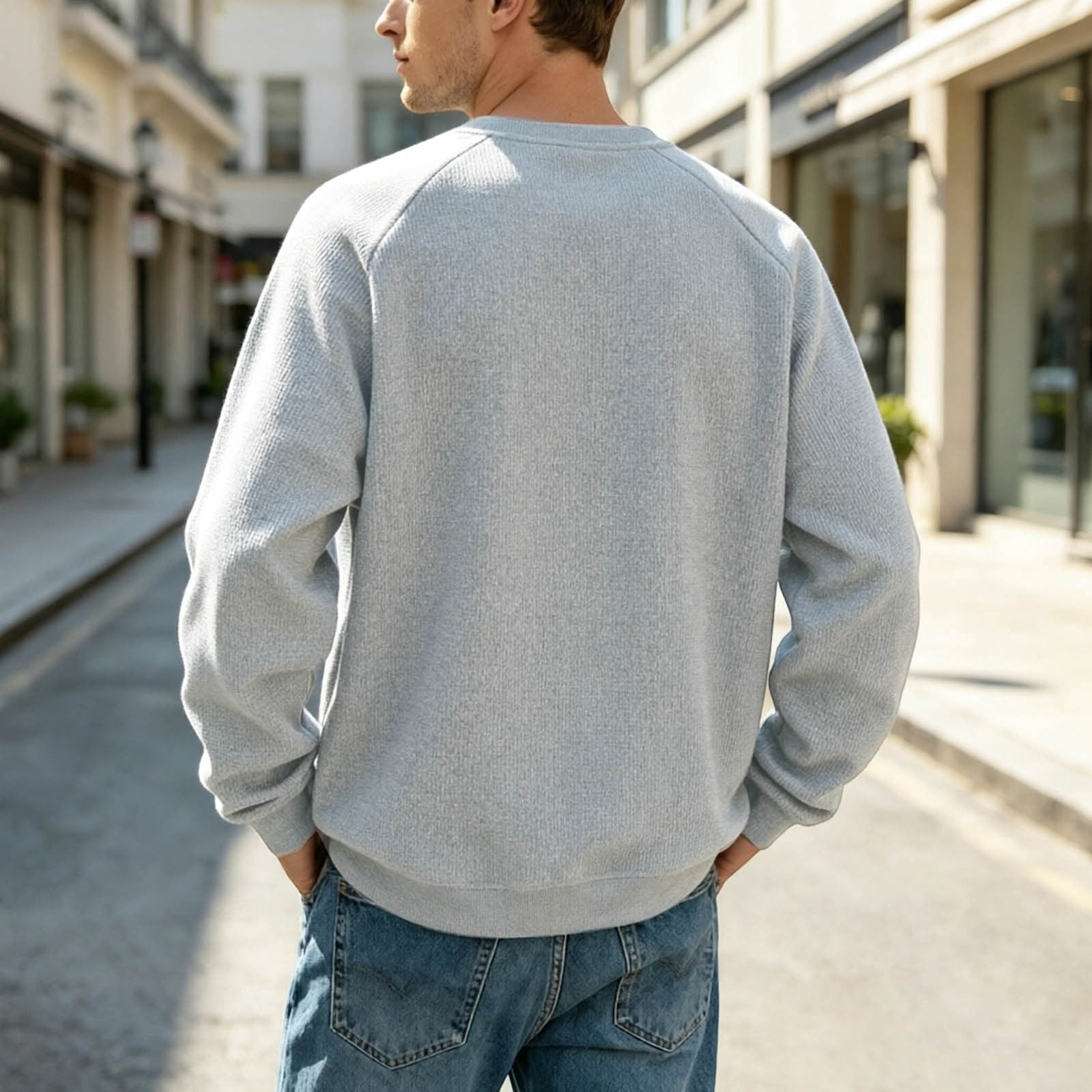 Men's Color Block Raglan Crewneck Sweatshirt in Gray and Cream (photo 3)