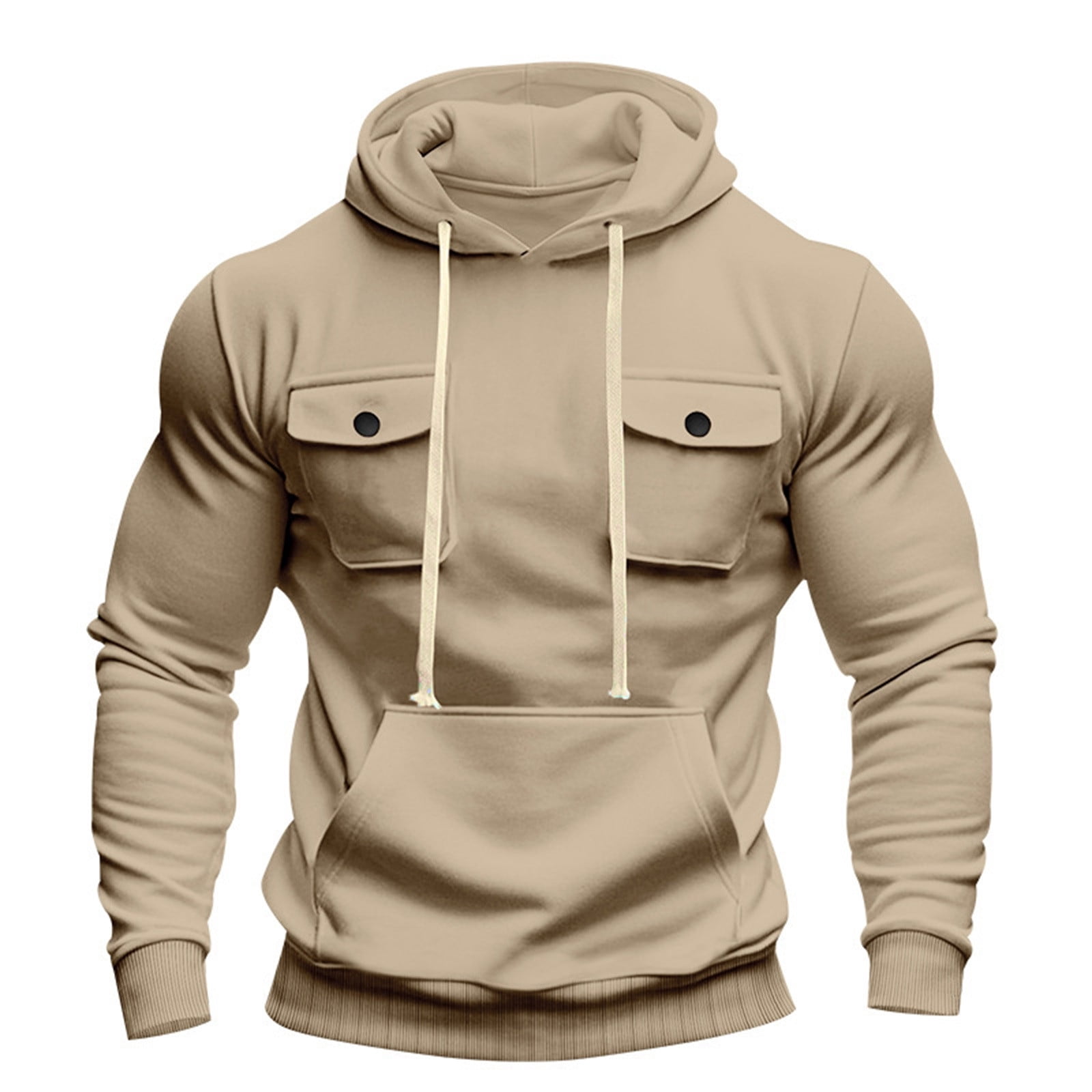 Men's Cargo Pocket Pullover Hoodie in Khaki (photo 2)