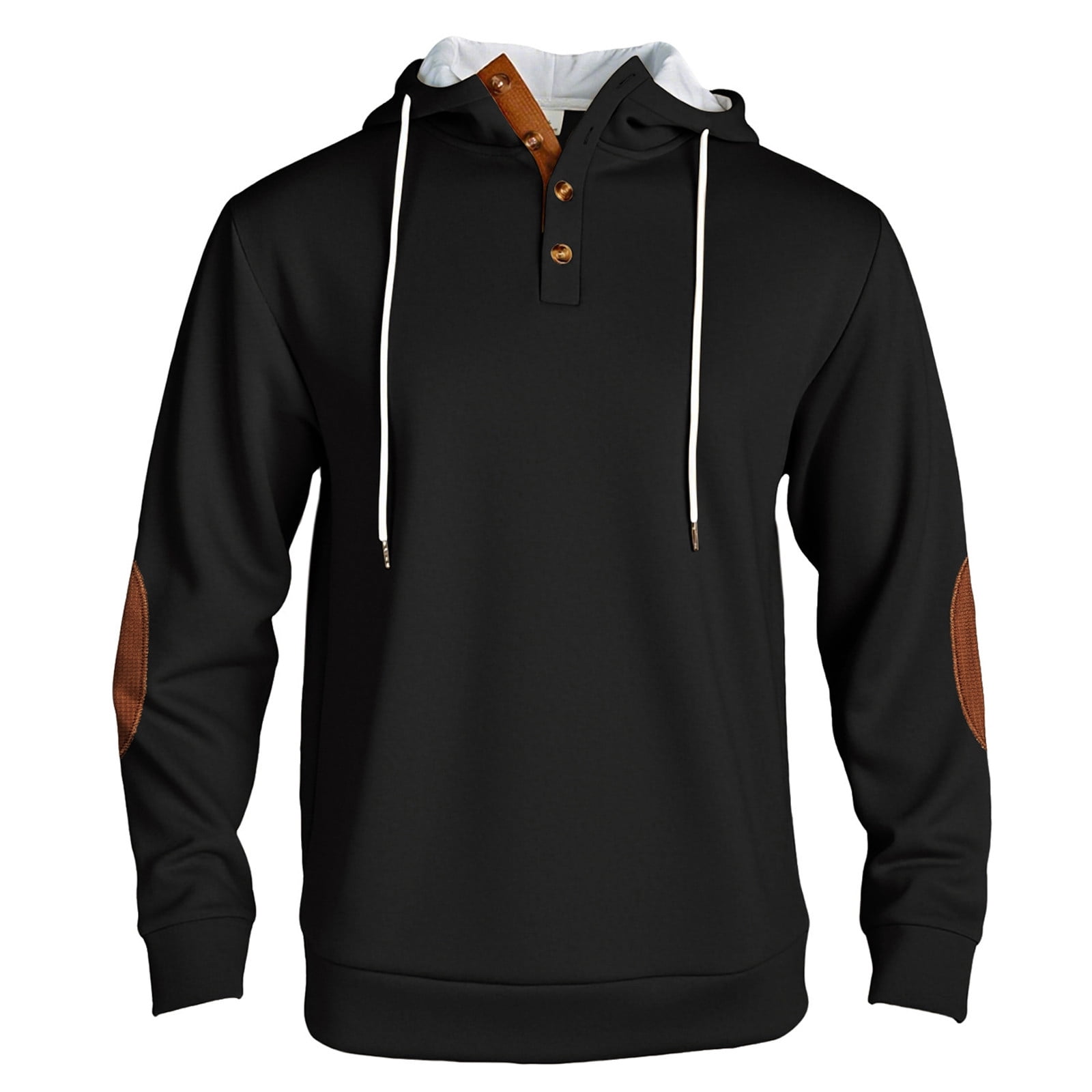 Men's Fleece Lined Henley Hoodie with Elbow Patches in Black (photo 3)