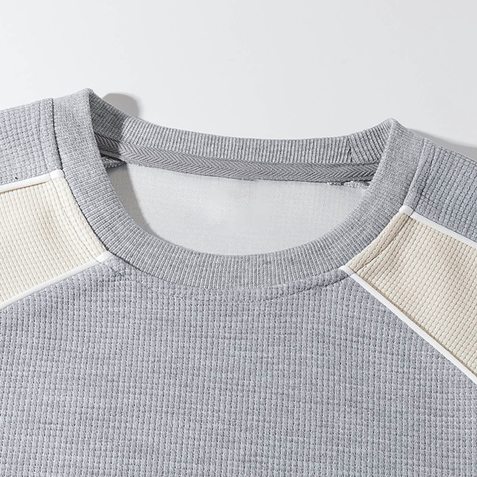 Men's Color Block Raglan Crewneck Sweatshirt in Gray and Cream (photo 6)