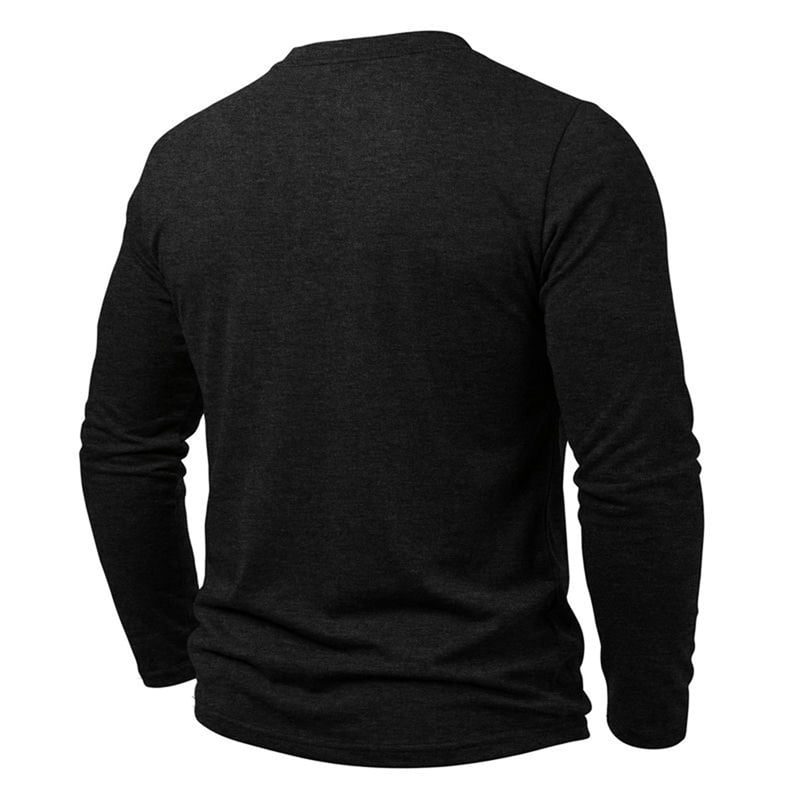 Men's Henley Long Sleeve Shirt with Chest Pocket in Black (photo 4)