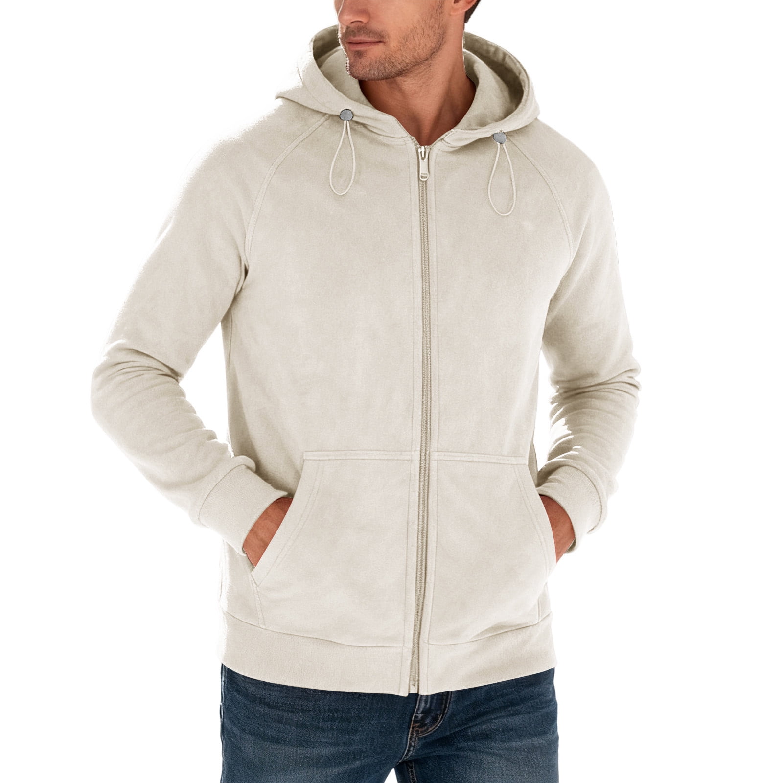 Men's Sherpa Lined Full Zip Hoodie in Cream (photo 2)