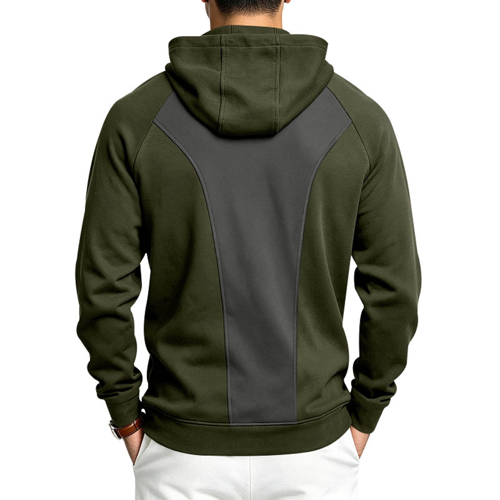 Men's Quarter Zip Hoodie in Army Green (photo 4)