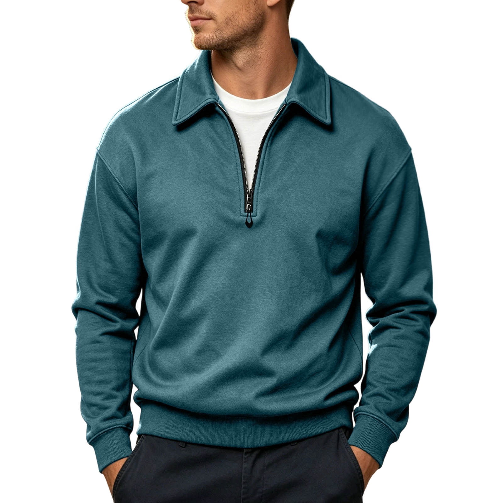 Men's Collared Quarter Zip Sweatshirt in Teal