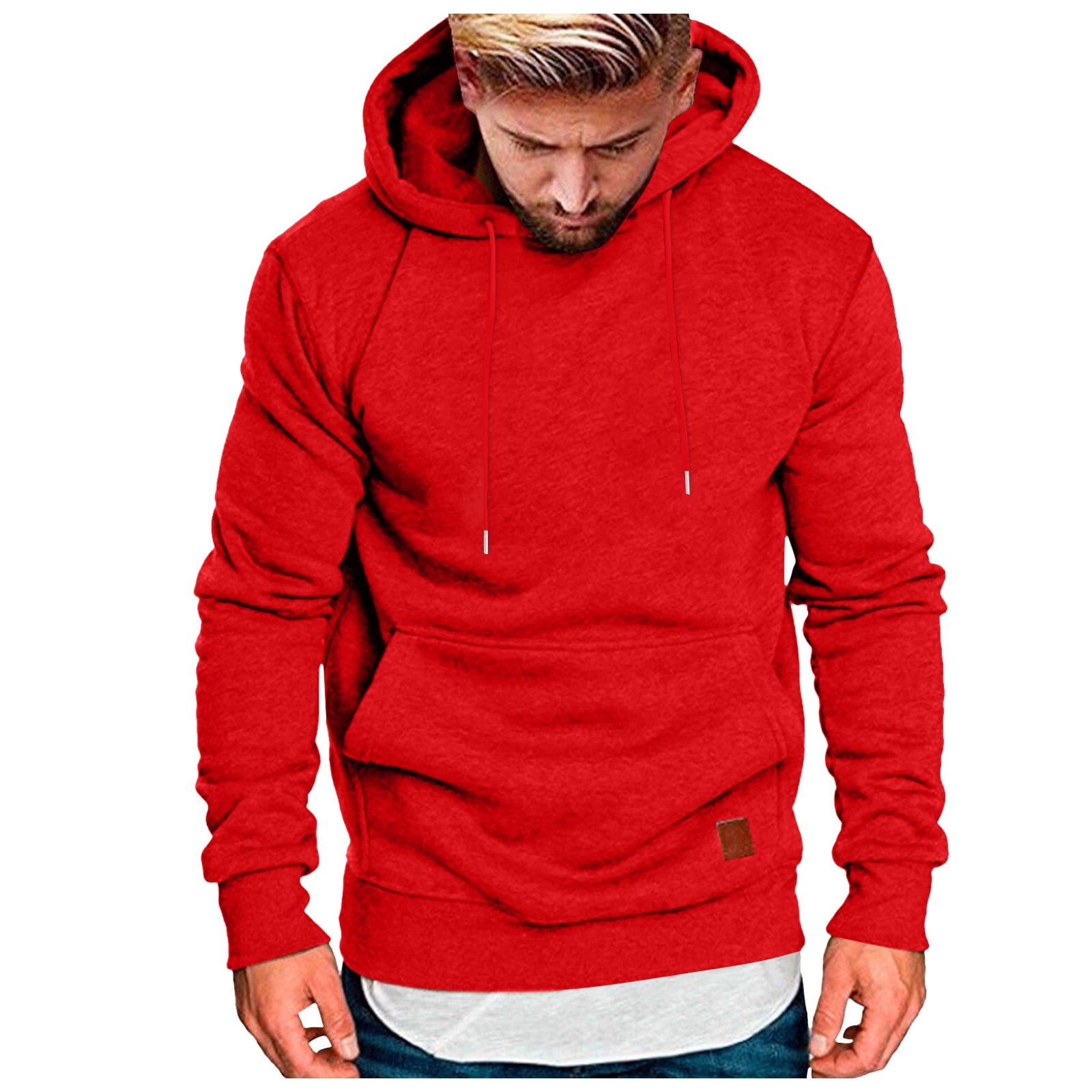 Men's Drawstring Pullover Hoodie in Red