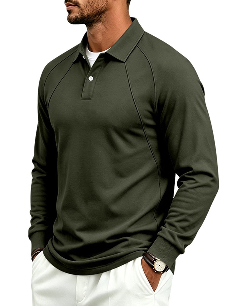 Men's Raglan Two Button Polo in Army Green
