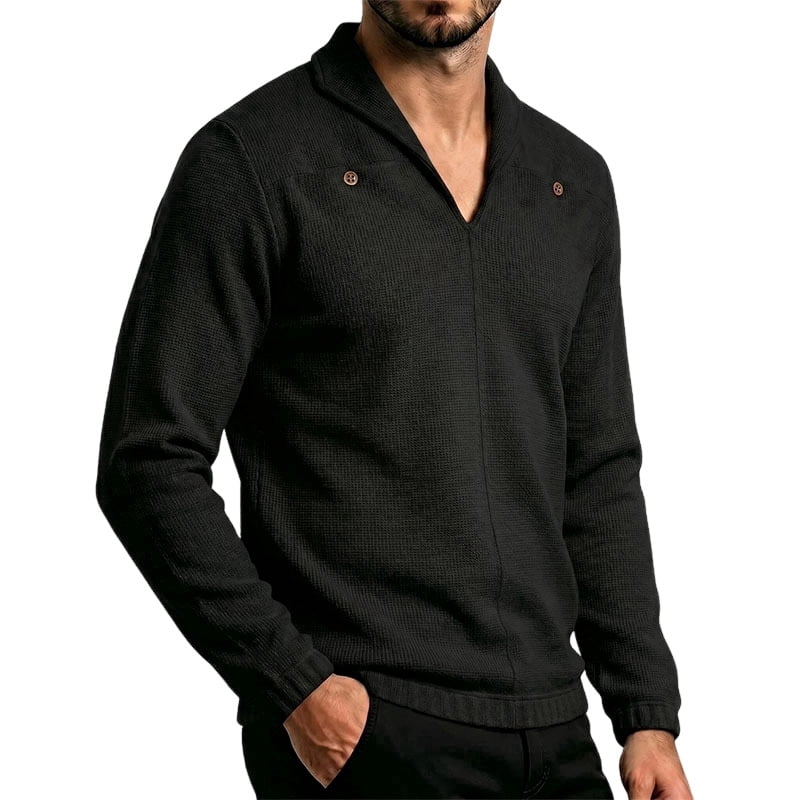 Men's Shawl Collar Waffle Knit Pullover in Black