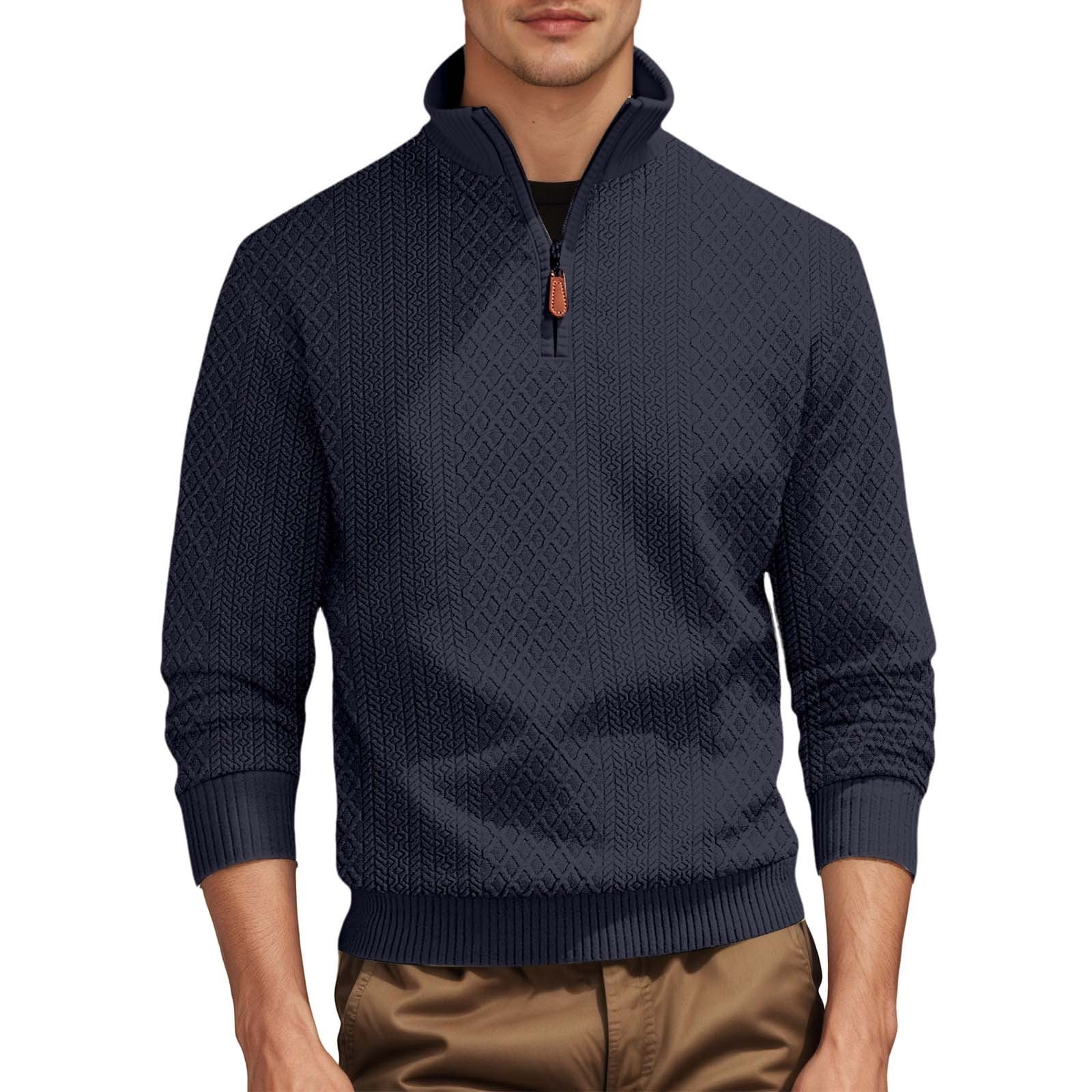 Men's Jacquard Knit Quarter Zip Pullover in Navy (photo 2)