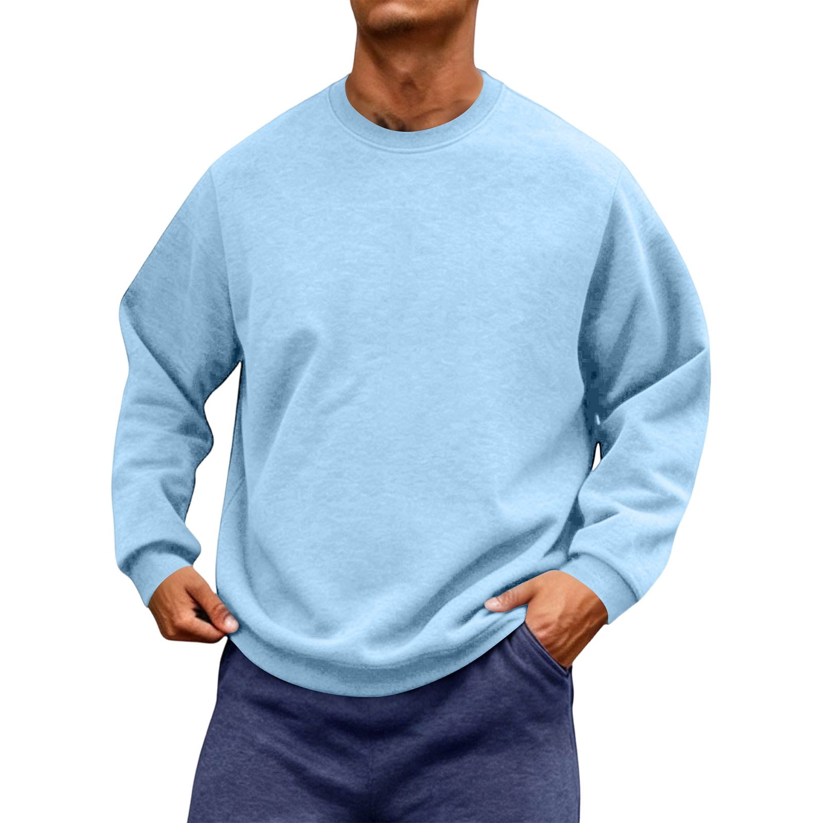 Men's Brushed Fleece Crewneck Sweatshirt in Light Blue