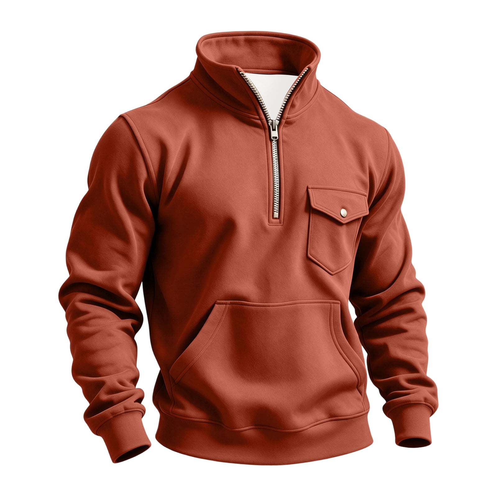 Men's Quarter Zip Sweatshirt with Flap Pocket in Brick Red (photo 3)
