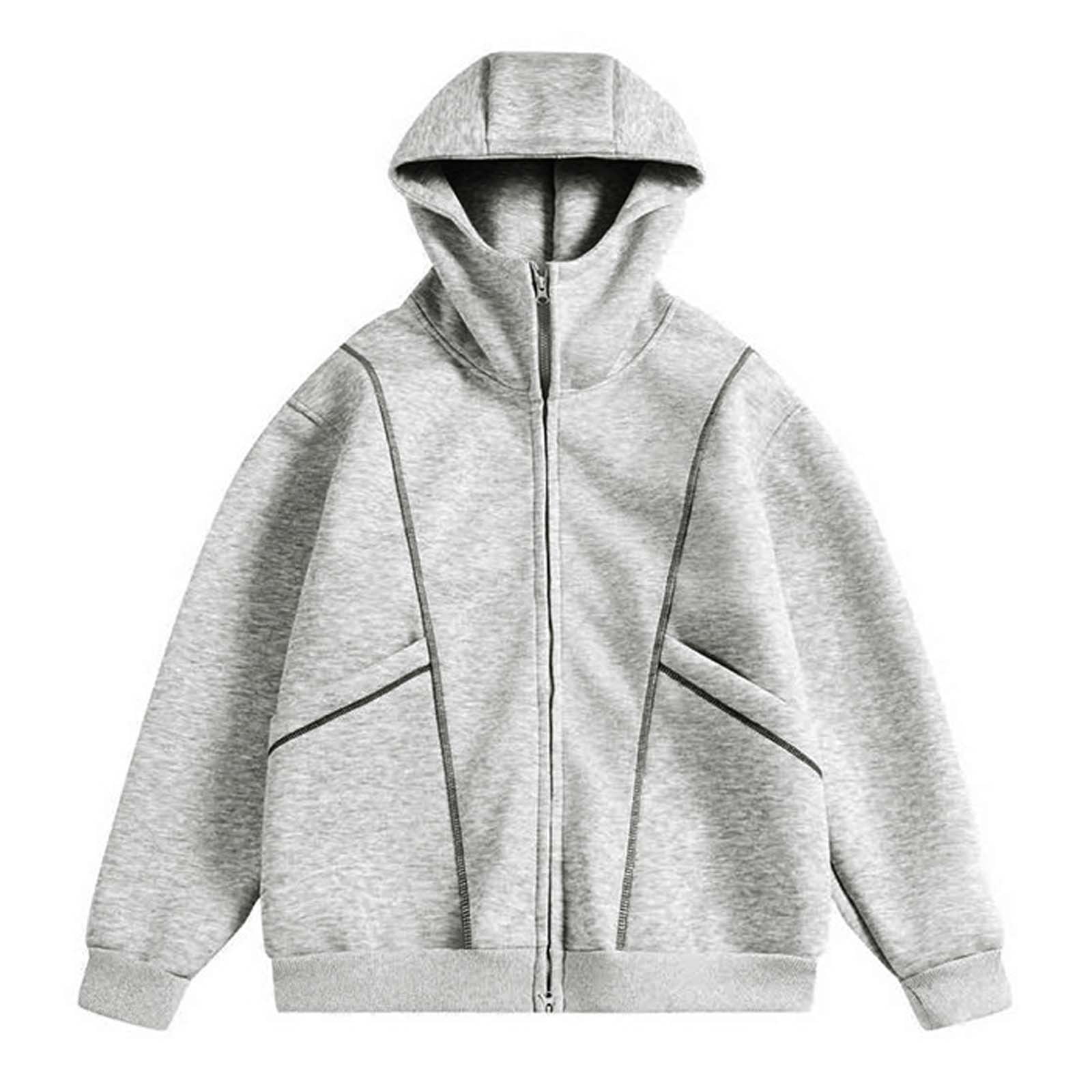 Men's Full Zip Hoodie with Contrast Piping in Light Gray (photo 2)