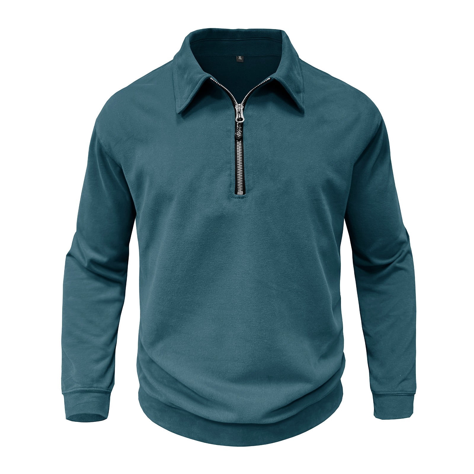 Men's Collared Quarter Zip Sweatshirt in Teal (photo 6)
