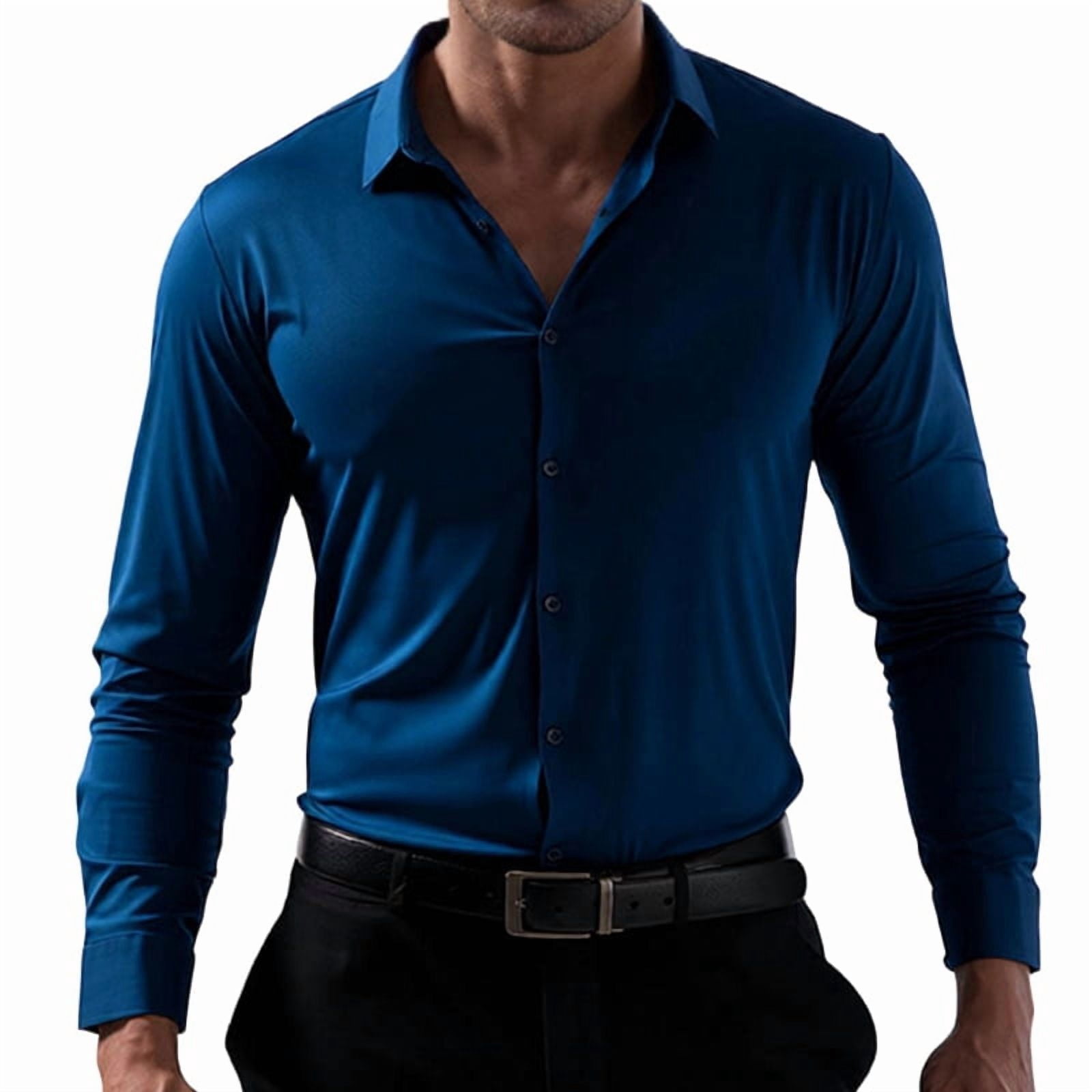 Men's Stretch Slim Fit Dress Shirt in Peacock Blue