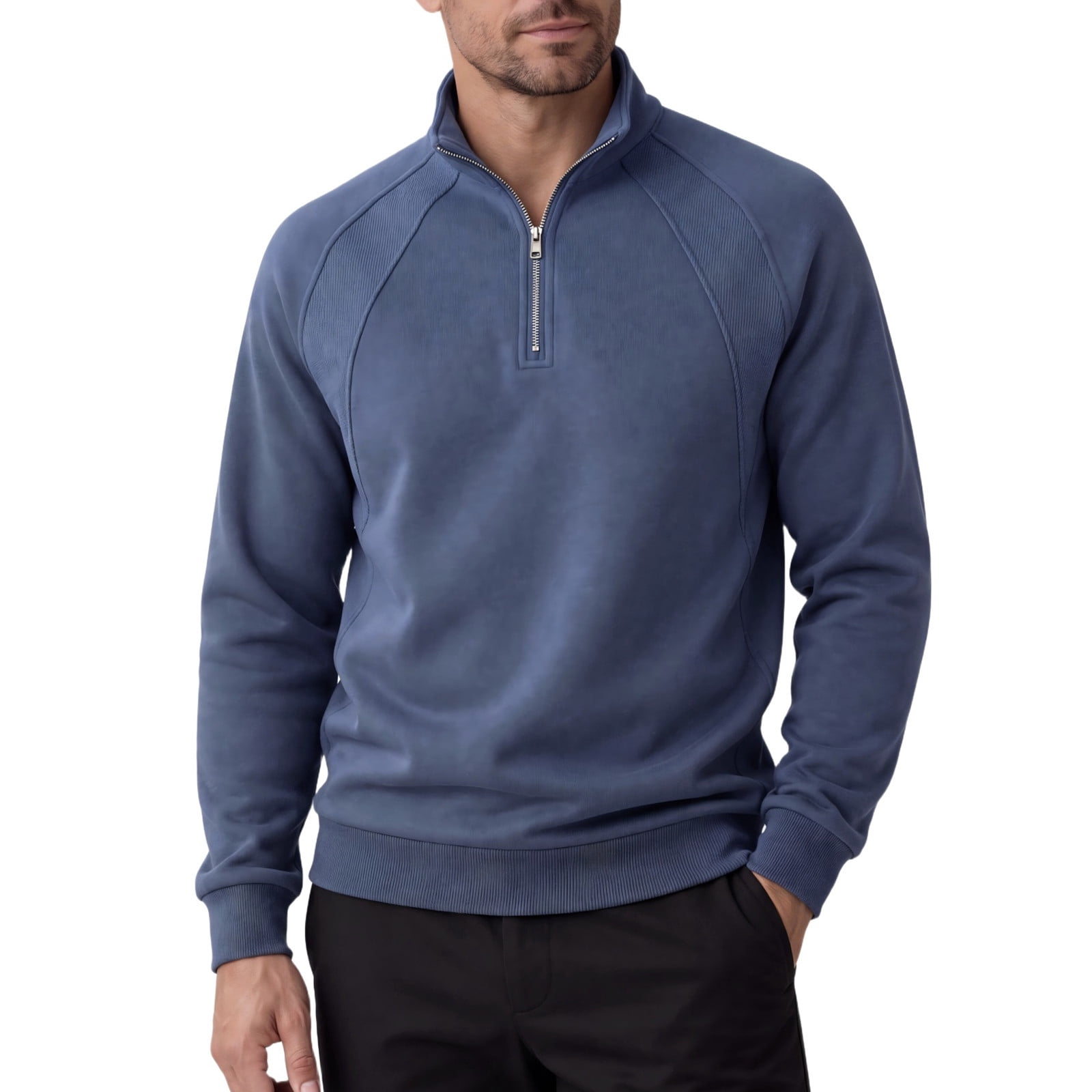 Men's Raglan Sleeve Quarter Zip Pullover in Blue