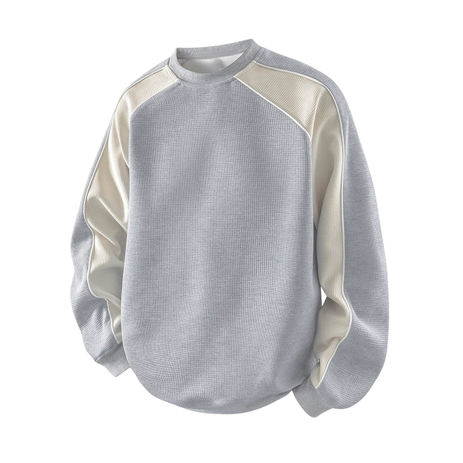 Men's Color Block Raglan Crewneck Sweatshirt in Gray and Cream (photo 4)