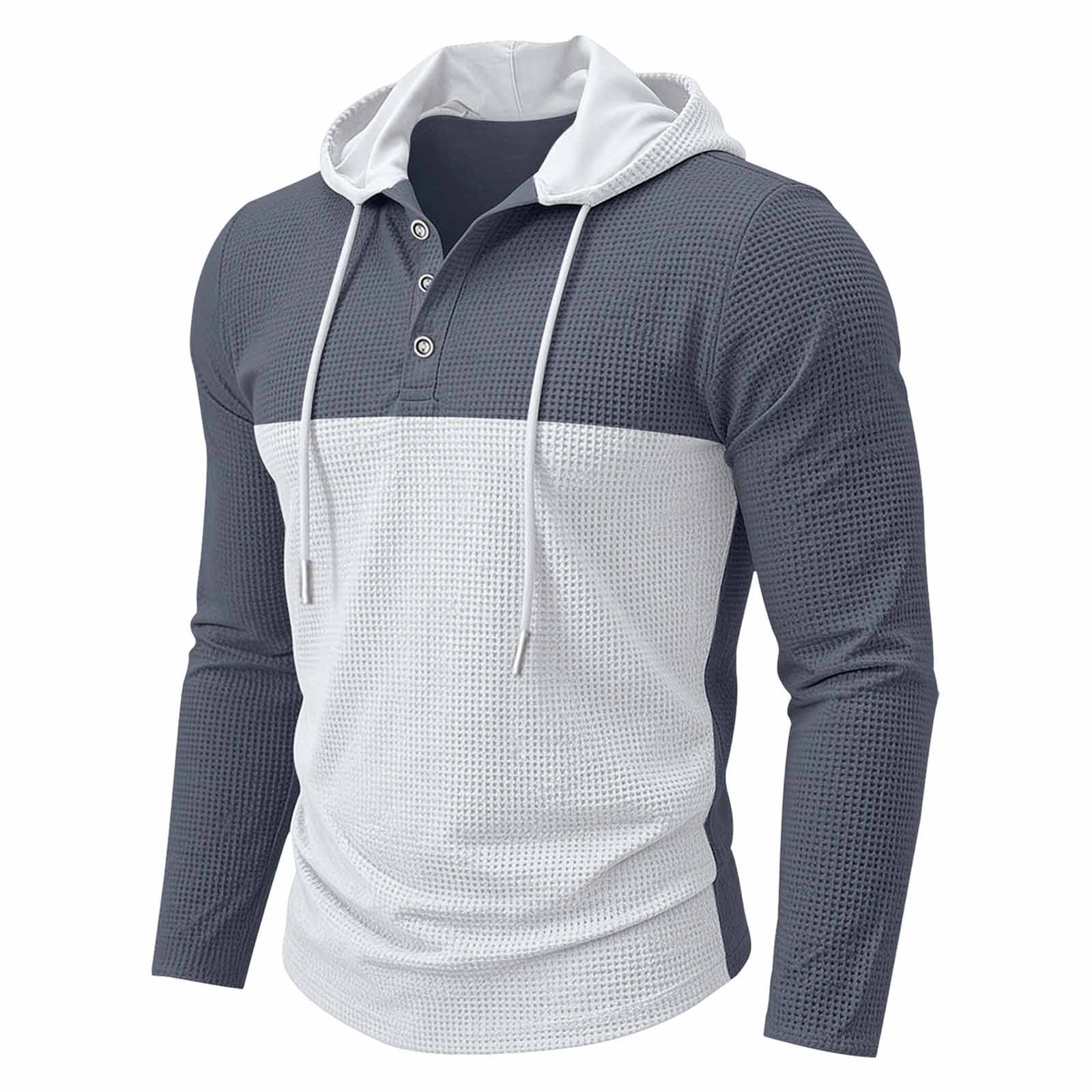 Men's Color Block Waffle Henley Hoodie in Slate and White (photo 3)
