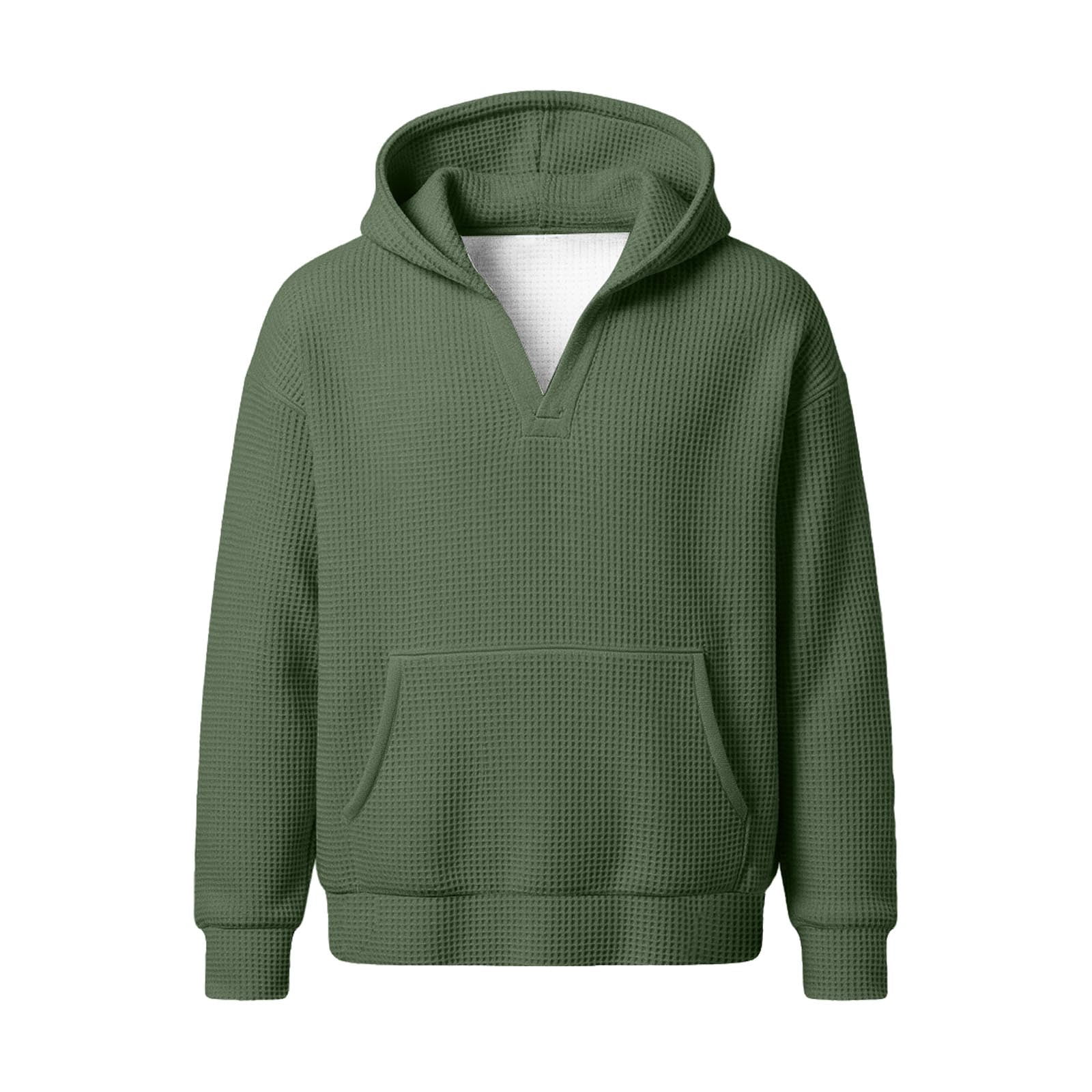 Men's Waffle Knit Pullover Hoodie in Moss Green (photo 3)