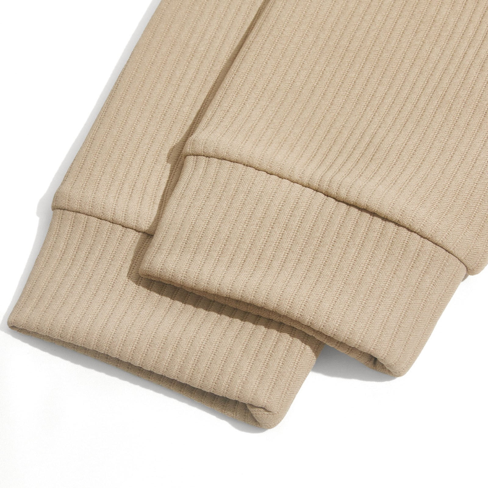 Men's Ribbed Quarter Zip Pullover with Zip Pockets in Khaki (photo 6)