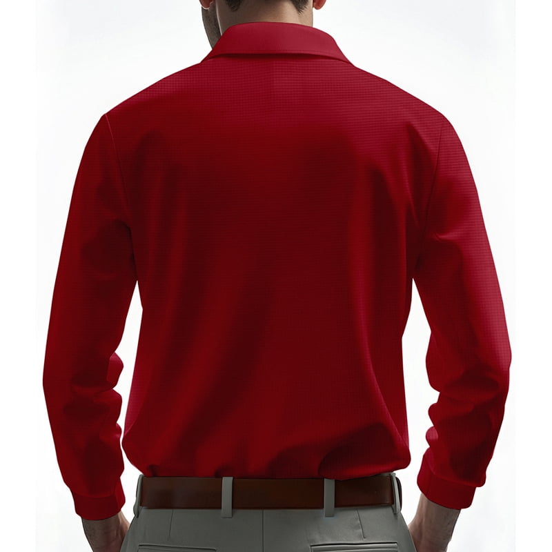 Men's Waffle Knit Long Sleeve Polo in Wine Red (photo 4)
