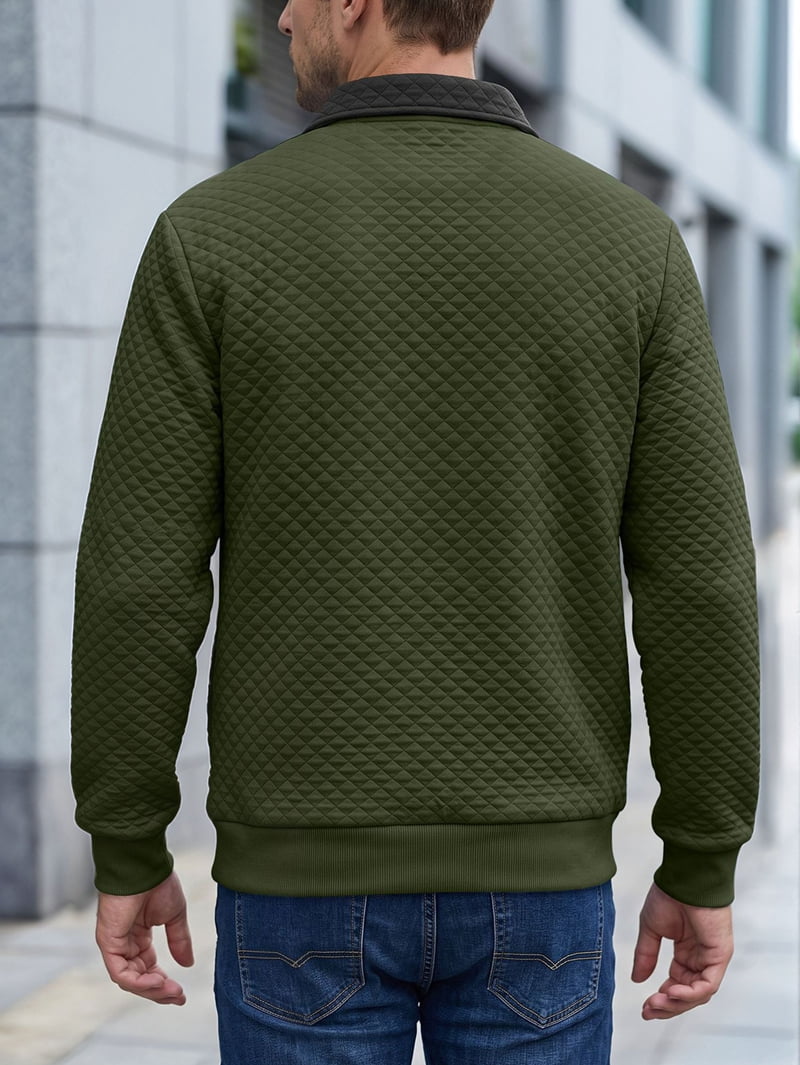 Men's Quilted Quarter Zip Pullover in Army Green (photo 3)