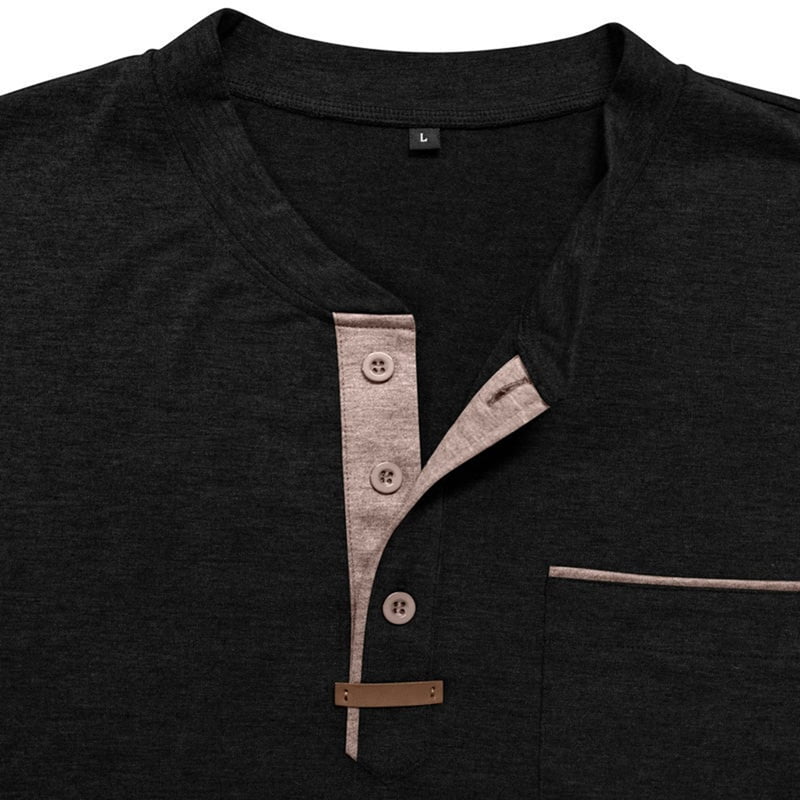 Men's Henley Long Sleeve Shirt with Chest Pocket in Black (photo 5)