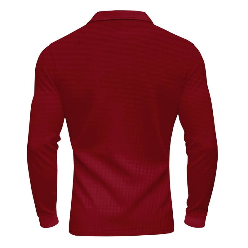 Men's Waffle Knit Long Sleeve Polo in Wine Red (photo 6)