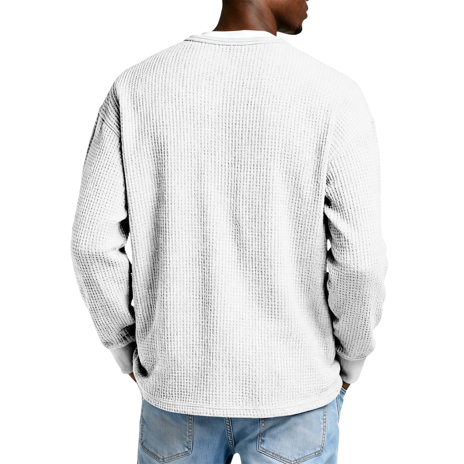 Men's Waffle Knit Henley Sweatshirt in White (photo 4)