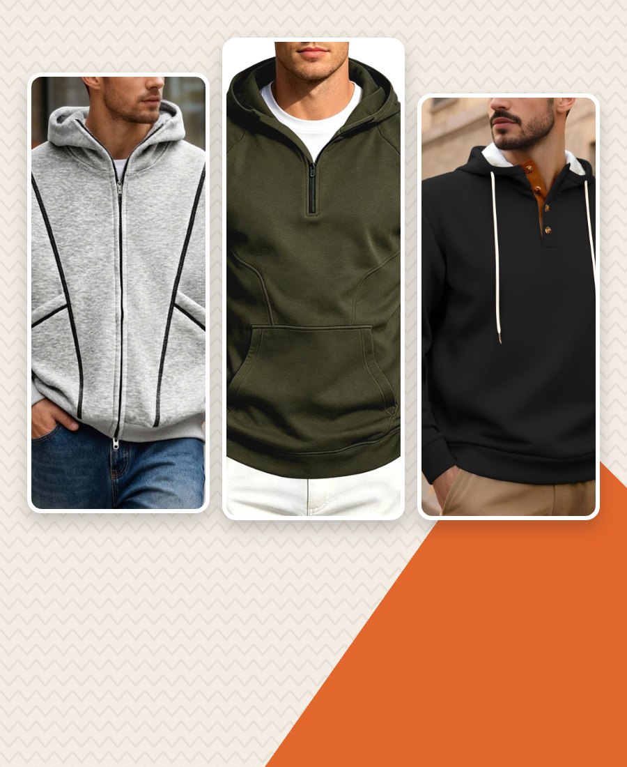 Quirefox hoodies in light gray, army green and black